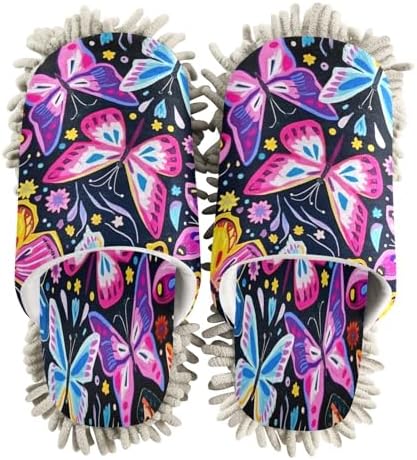 Colorful Butterflies Mop Slippers Washable Men Women