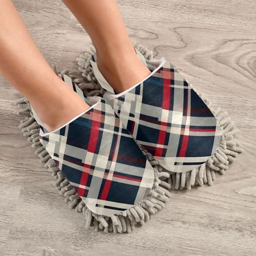 Bulletgxll Plaid Pattern Microfiber Cleaning Slippers for Men Women