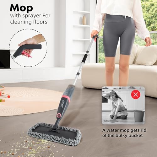 BUUROOHM Microfiber Spray Mop with 4 Pads and Scraper