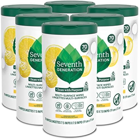 Seventh Generation Multi-Surface Wipes with Lemon Zest Scent 70 Count Pack of 6