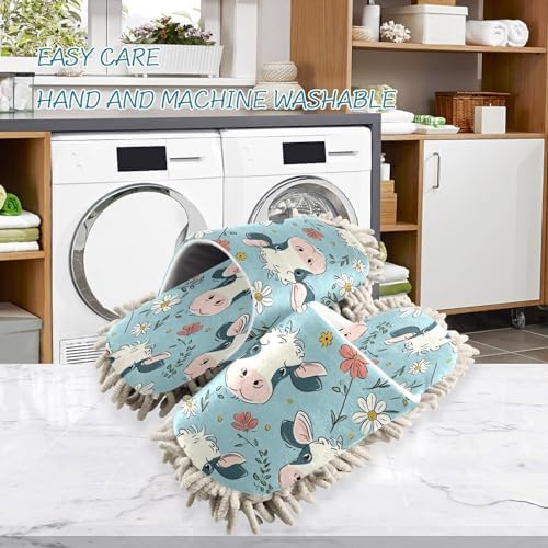 Bulletgxll Cows and Flowers Mopping Slippers - M