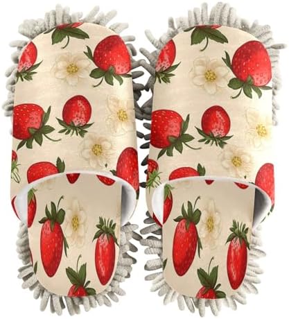 Strawberry Pattern Mopping Slippers - Washable Floor Mop for Men Women