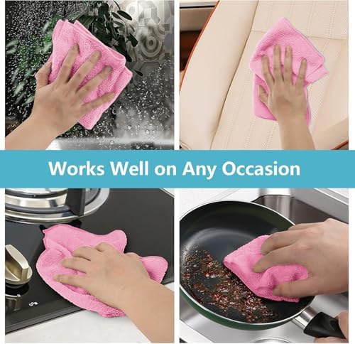 HOMEXCEL 50 Pack Pink Microfiber Cleaning Cloths