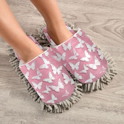 Bulletgxll White Butterflies Mopping Slippers - L