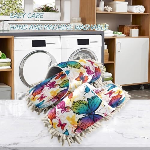 Bulletgxll Colorful Butterflies Mop Slippers Washable