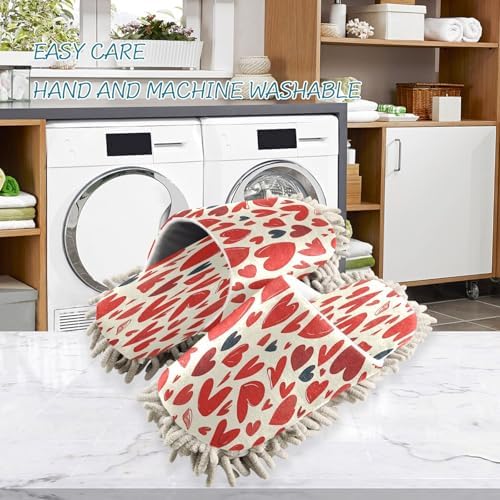 Zhirexin Cartoon Red Heart Mop Slippers for Men Women