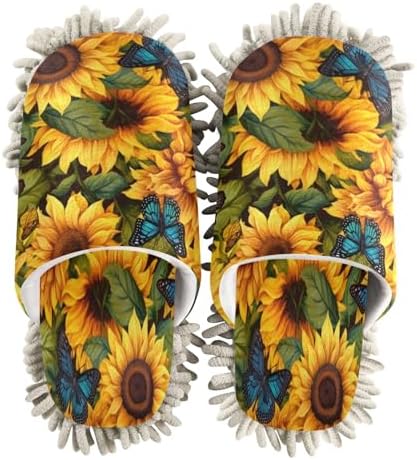 Bulletgxll Sunflowers with Butterflies Cleaning Slippers