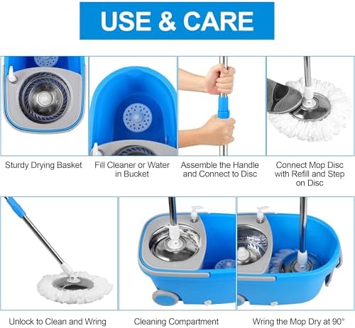 HYZSWGC Spin Mop and Bucket with Wringer Set