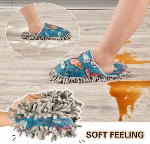 Bulletgxll Blue and Orange Butterflies Cleaning Slippers