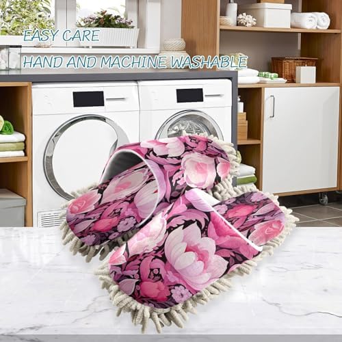 Pink White Floral Mop Slippers Washable Comfortable Floor Cleaning Slippers