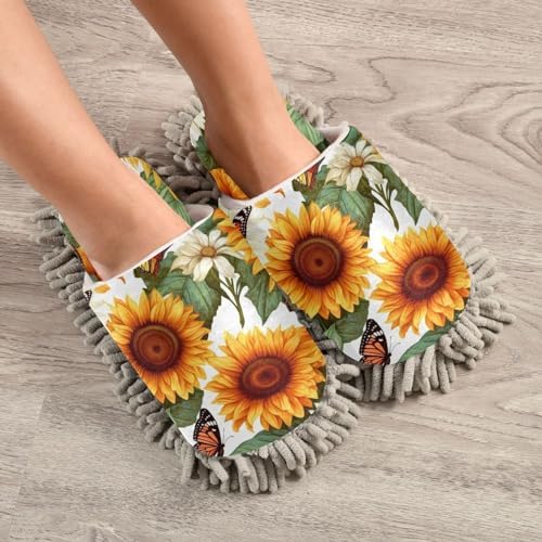 Bulletgxll Sunflowers Butterflies Mop Slippers - L Size