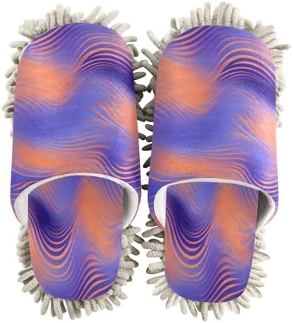 Bulletgxll Purple Orange Wavy Microfiber Cleaning Slippers