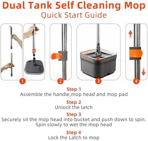 KZKR Spin Mop and Bucket Set with 4 Microfiber Pads
