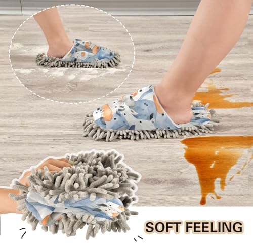 Bulletgxll Blue Cows Mop Slippers - Washable and Comfortable