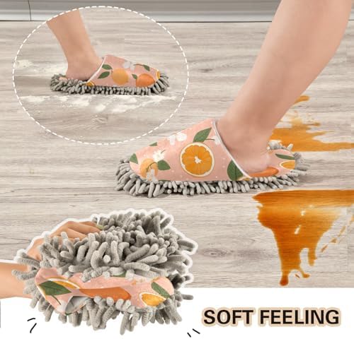 Oranges and Flowers Microfiber Mopping Slippers - Washable and Comfortable