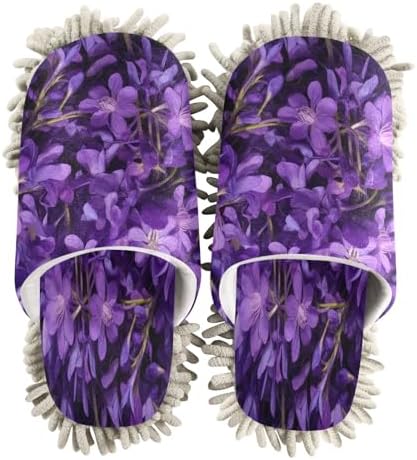 Bulletgxll Purple Flowers Mop Slippers - Washable and Comfortable