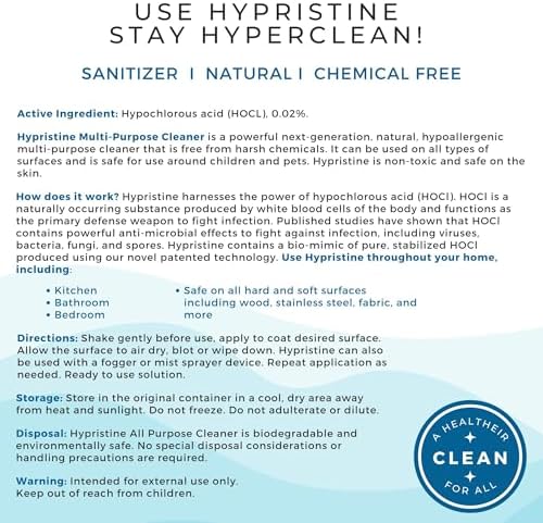 HYPRISTINE Hypochlorous Acid Spray - All-Purpose Cleaner Non-Toxic Food Safe