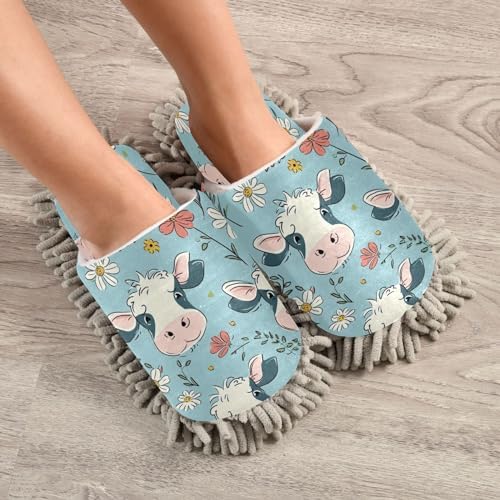 Bulletgxll Cows and Flowers Mopping Slippers - M