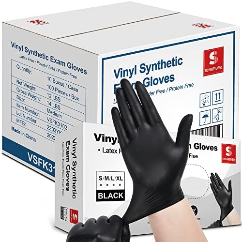 Schneider Black Vinyl Exam Gloves 4mil Disposable 1