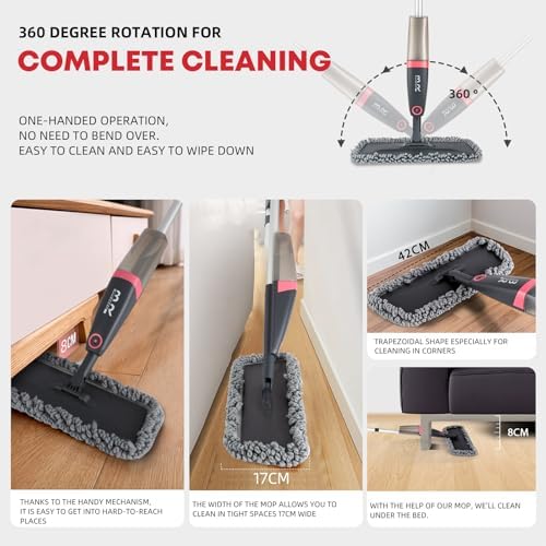 BUUROOHM Microfiber Spray Mop with 4 Pads and Scraper