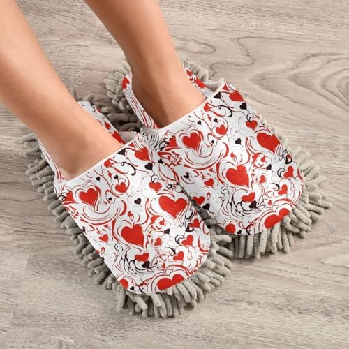 Bulletgxll Love and Red Hearts Cleaning Slippers