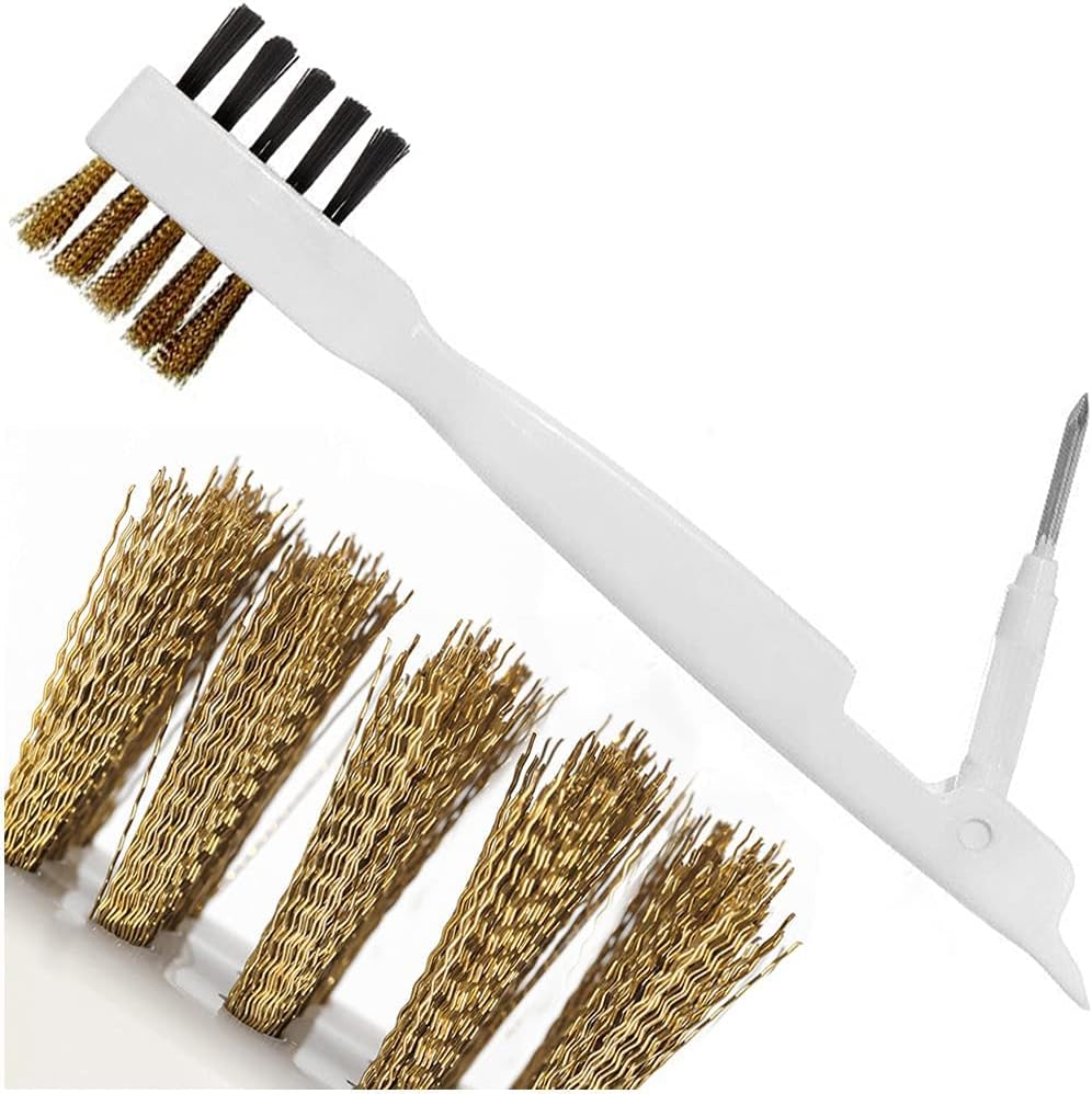 Kitchen Cleaning Scrub Brush with Brass Wire and Nylon Bristles Cooktop Scraper and Stainless Steel Nail