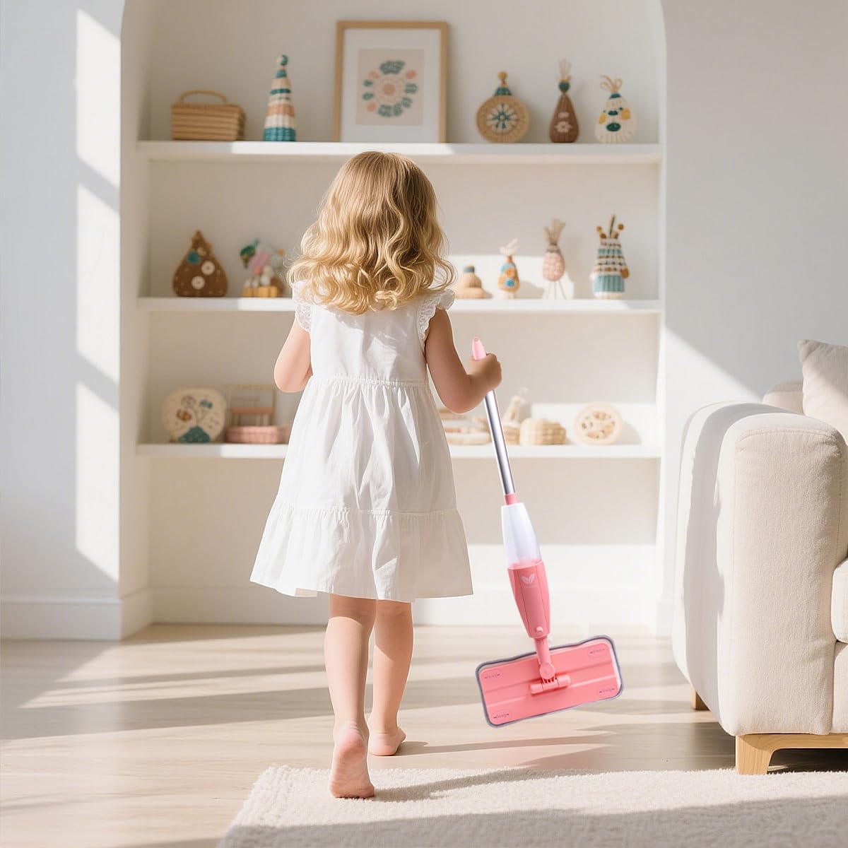 Kids Spray Mop Pink Mini Mop Set with 2 Washable Pads and 10 Disposable Cloths