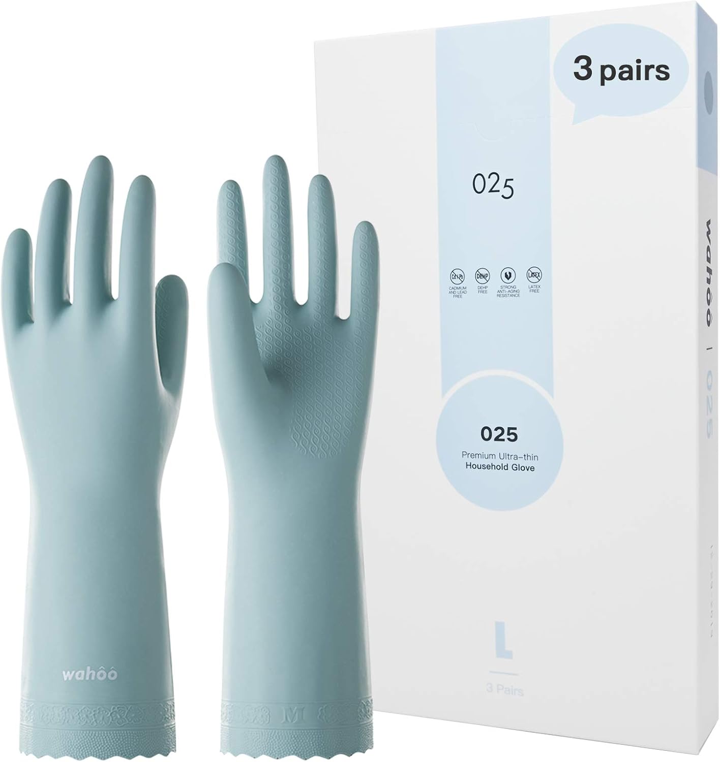 LANON 3 Pairs Skin-Friendly Cleaning Gloves Reusable Non-Slip Dishwashing Kitchen Gloves Medium