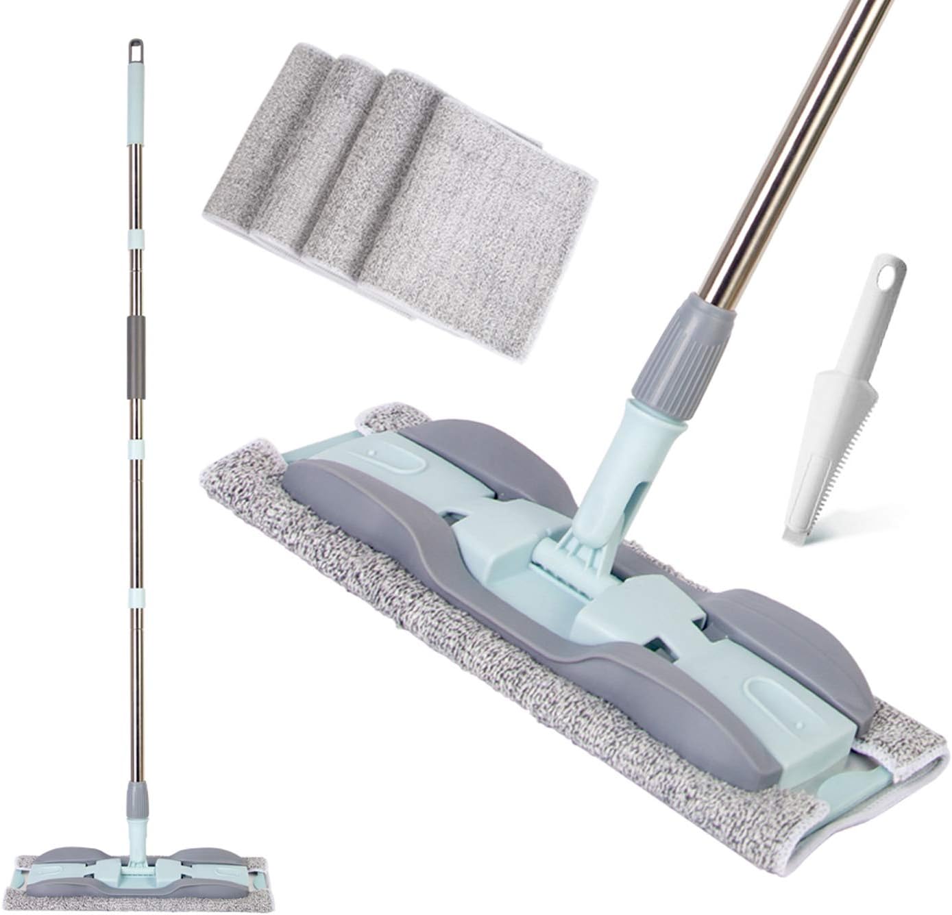 YOUSHANGJIA Microfiber Floor Mop - 15 Inch with 4 Washable Pads and Adjustable Handle