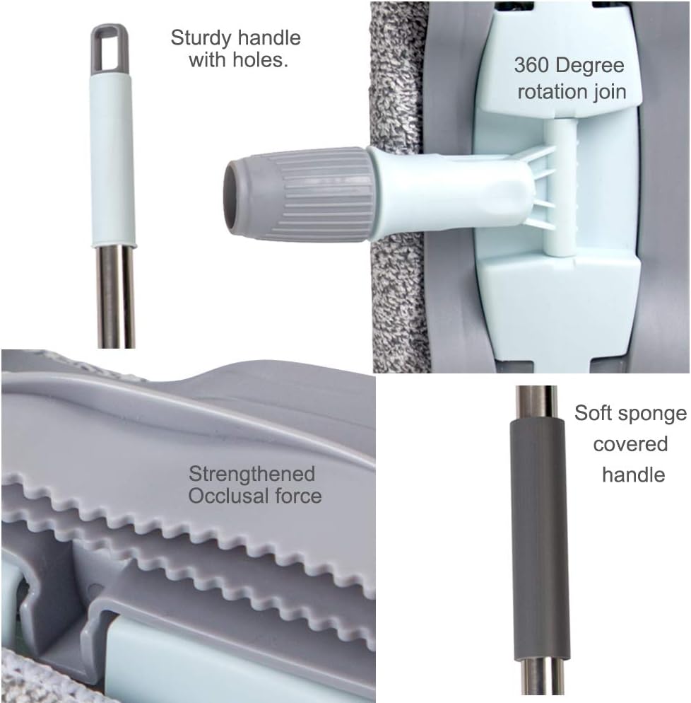 YOUSHANGJIA Microfiber Floor Mop - 15 Inch with 4 Washable Pads and Adjustable Handle