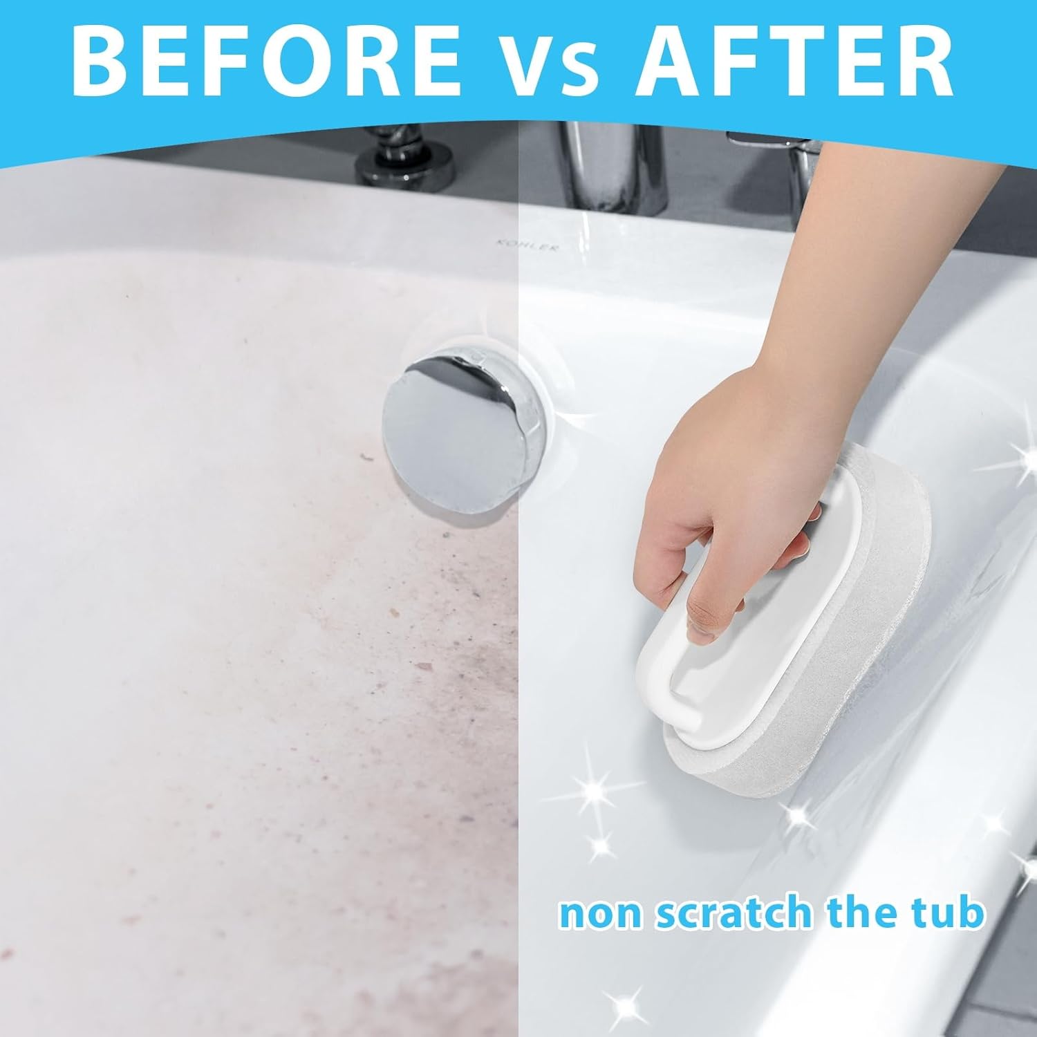 Lumkew Bath Tub Scrubber Non Scratch Cleaning Sponge 2 PCS Heavy Duty Scrub Tool