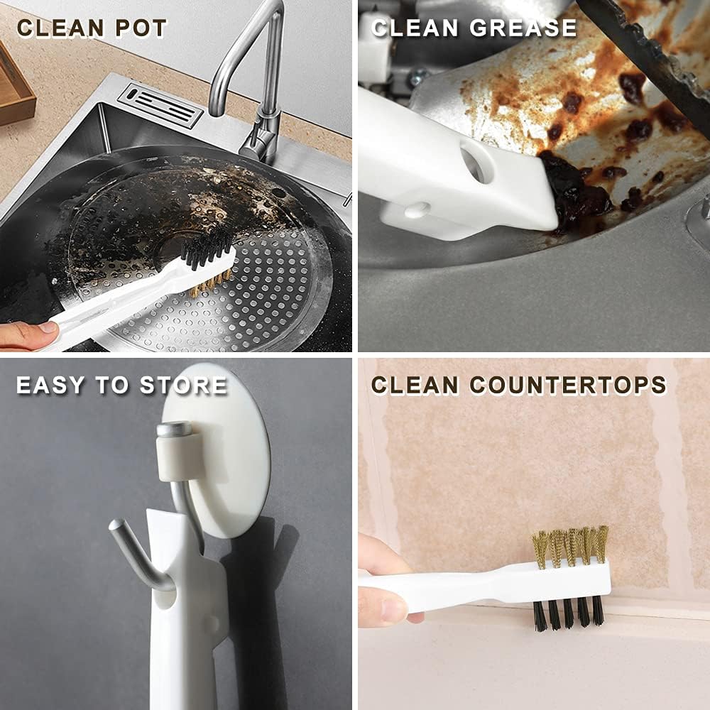 Kitchen Cleaning Scrub Brush with Brass Wire and Nylon Bristles Cooktop Scraper and Stainless Steel Nail