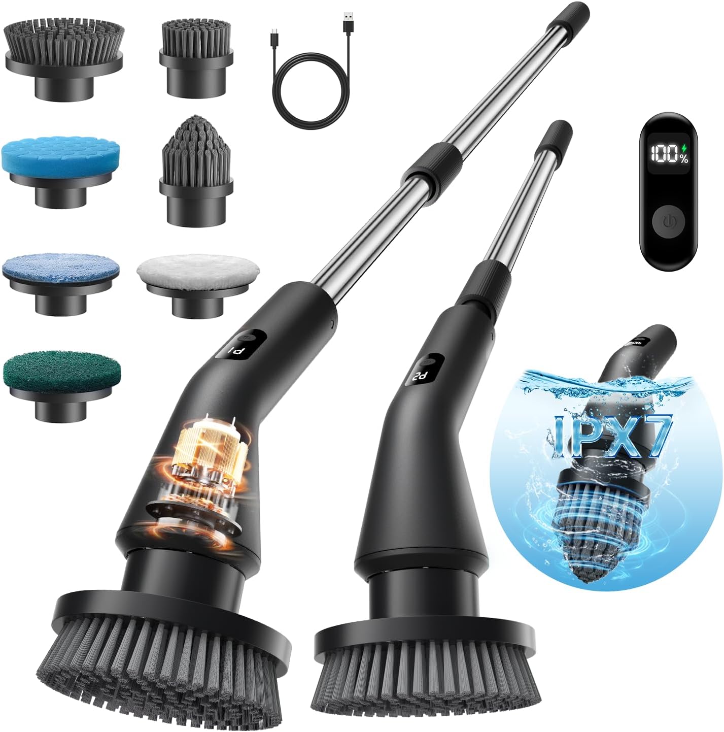 Topmako Electric Spin Scrubber Cordless Cleaning Tool with 7 Brush Heads and 2 Speed Settings