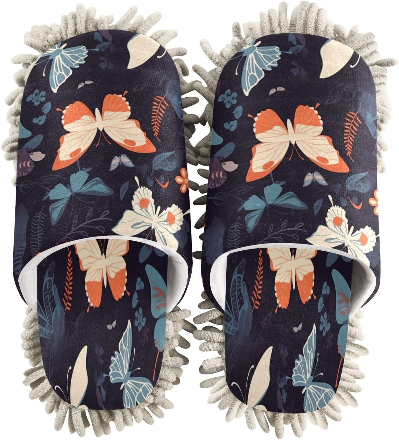 Bulletgxll Blue and Orange Mop Slippers - Washable Floor Mop Slippers for Men Women