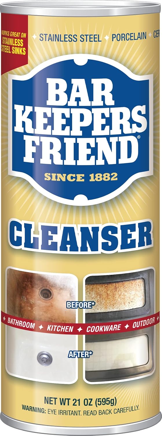Bar Keepers Friend Powder Cleanser 21 oz - Multipurpose Cleaner for Kitchen Bathroom More