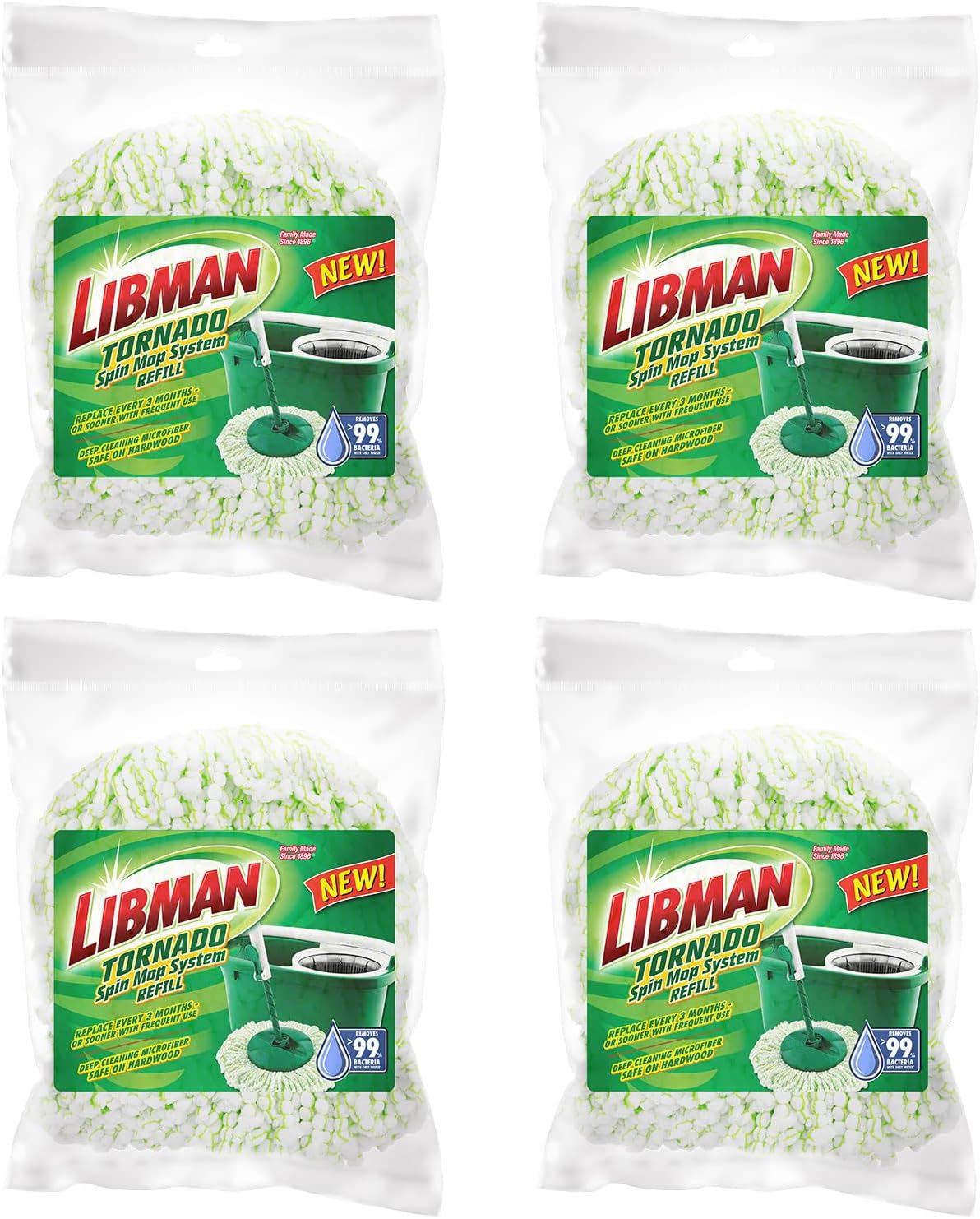 Libman Tornado Spin Mop System Bundle with Refills 4 Pack Floor Cleaning Kit
