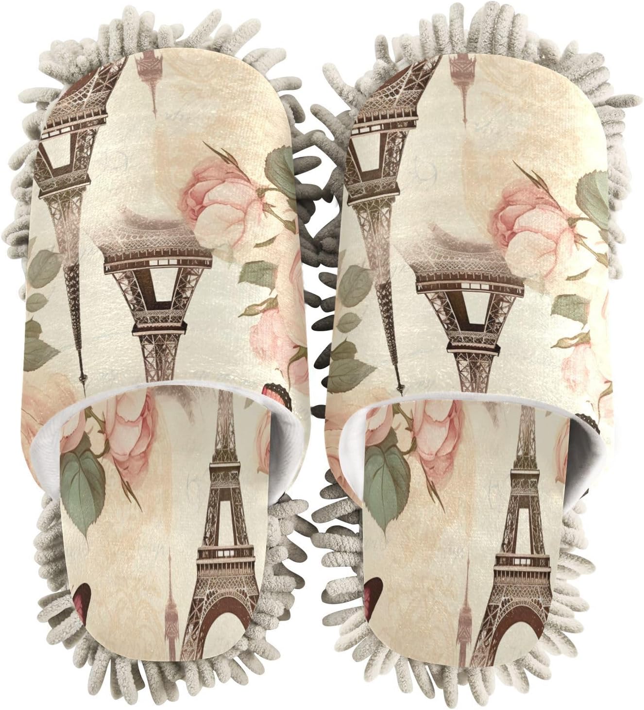 Bulletgxll Tower and Butterflies Mop Slippers - Washable Microfiber Floor Mop Slippers for Men Women