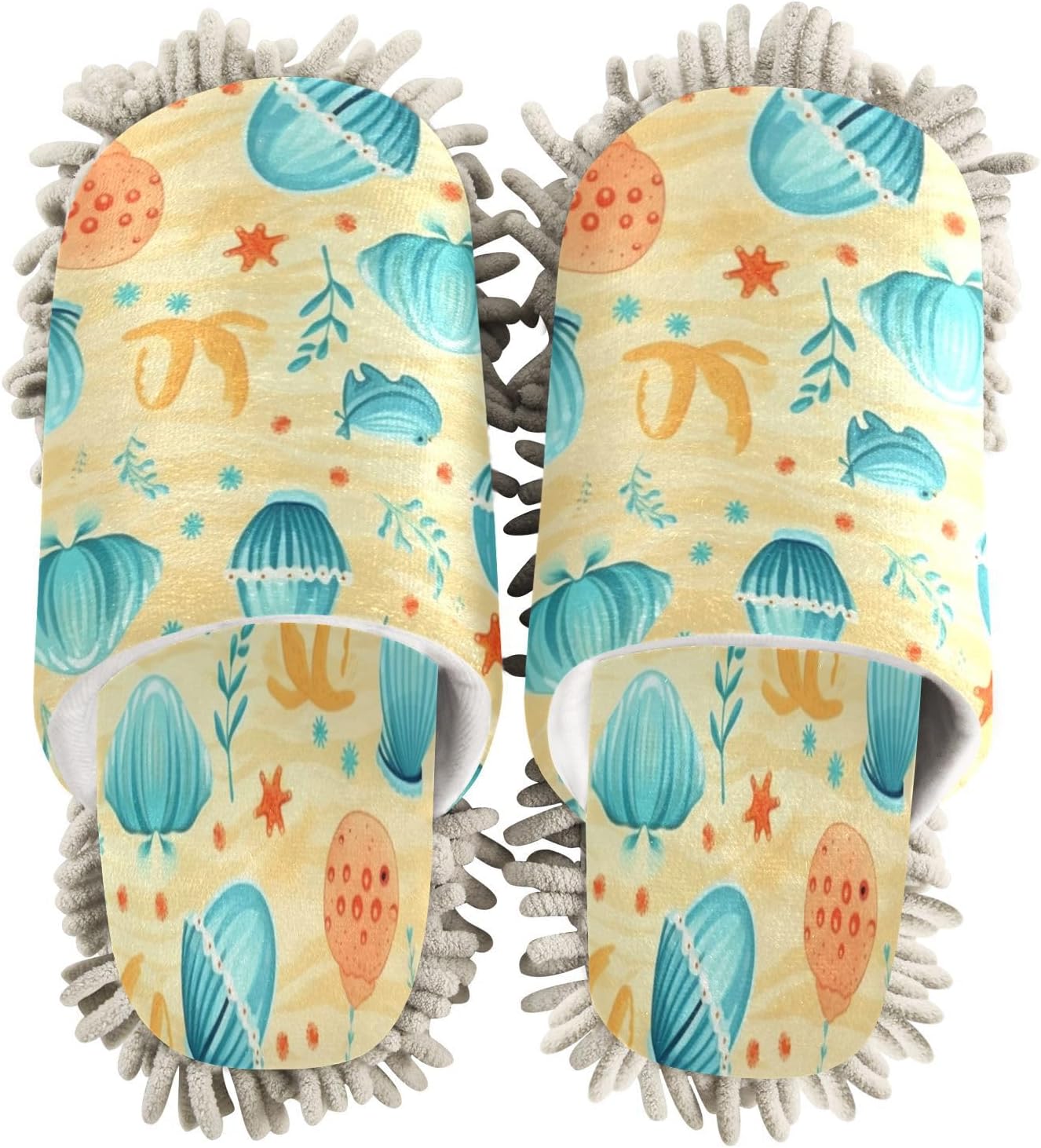 Yellow Seashells Mopping Slippers Washable Floor Mop Replacements for Men Women L Size