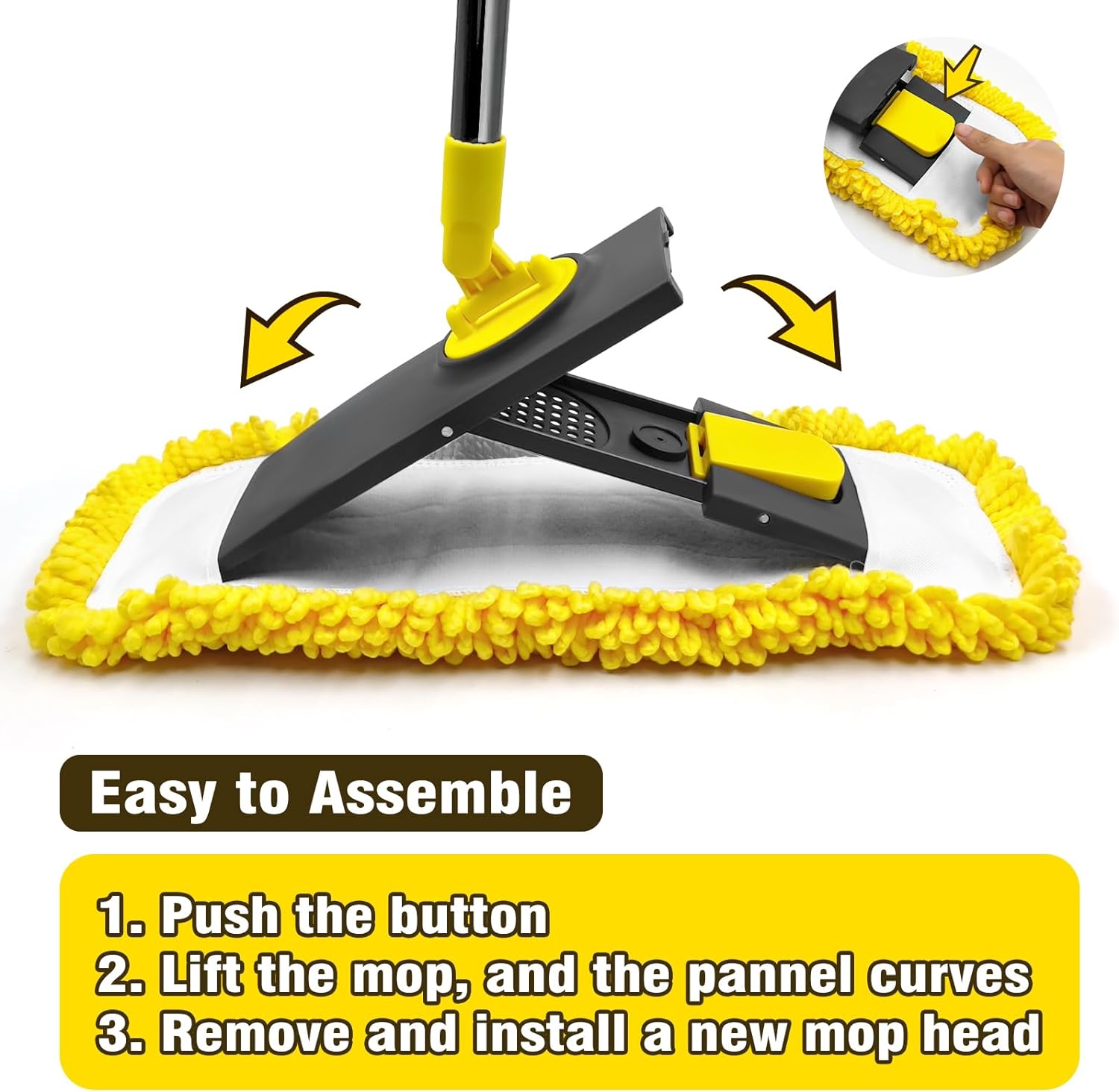Dolanx Dust Mop with Microfiber Chenille Pads Dry Wet Flat Mop for Hardwood Laminate Vinyl Floors Yellow