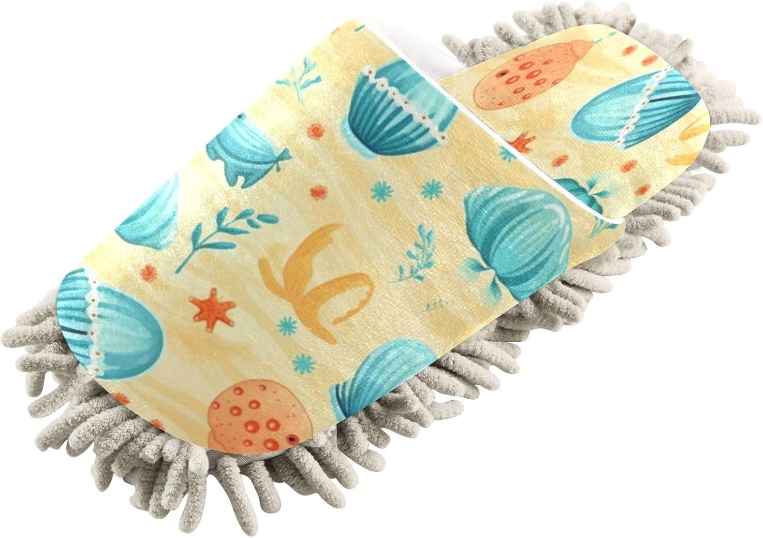 Yellow Seashells Mopping Slippers Washable Floor Mop Replacements for Men Women L Size