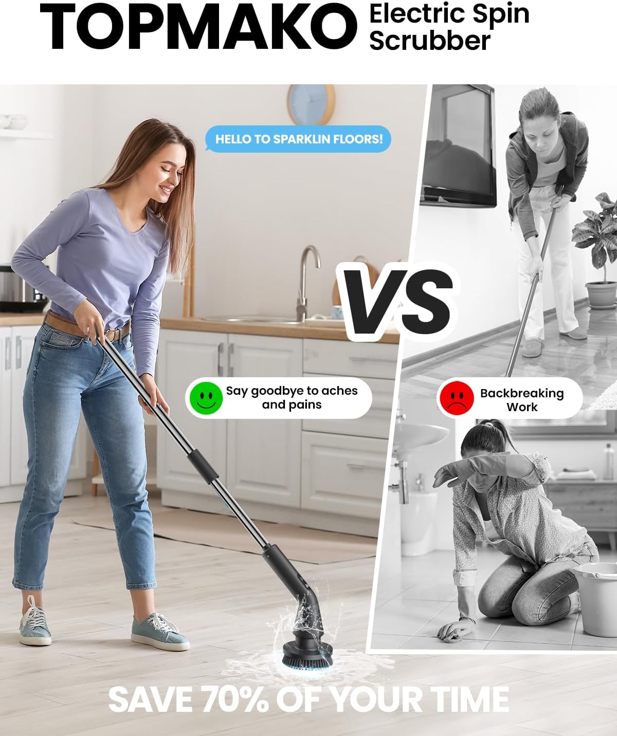 Topmako Electric Spin Scrubber Cordless Cleaning Tool with 7 Brush Heads and 2 Speed Settings