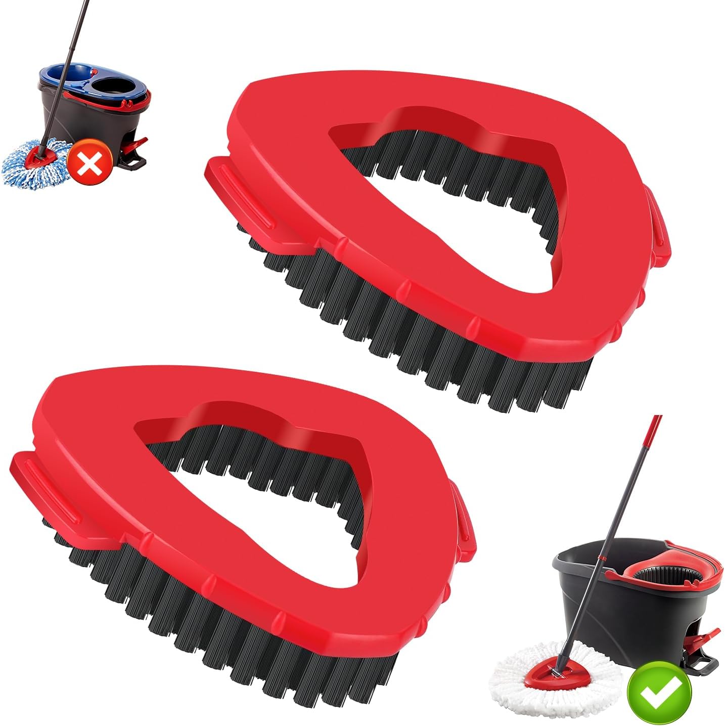 JIUMEE Spin Mop Scrub Brush Head for EasyWring 1-Tank System 2 Pack Hard Bristle Cleaning
