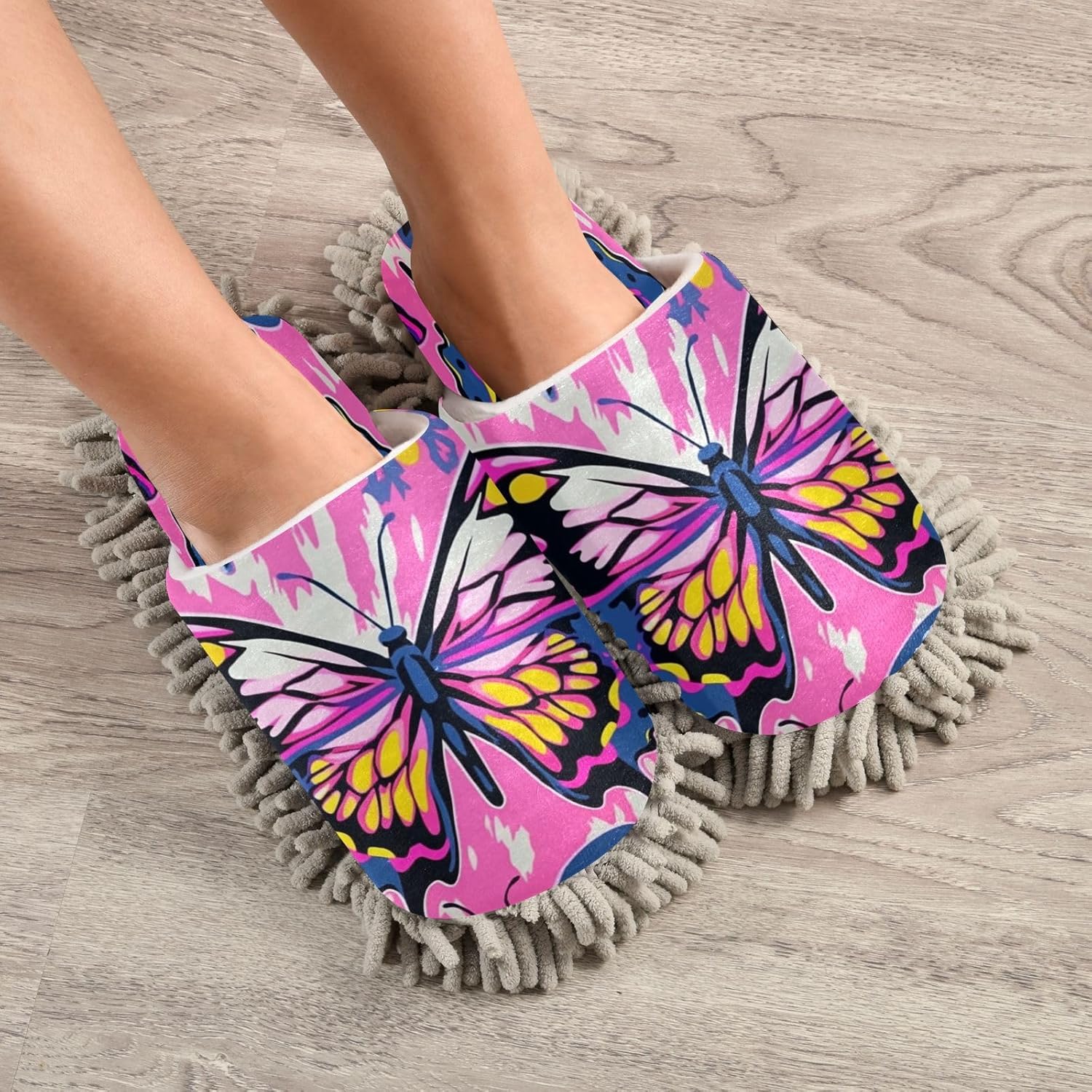 Colorful Butterflies Microfiber Cleaning Slippers for Home Use