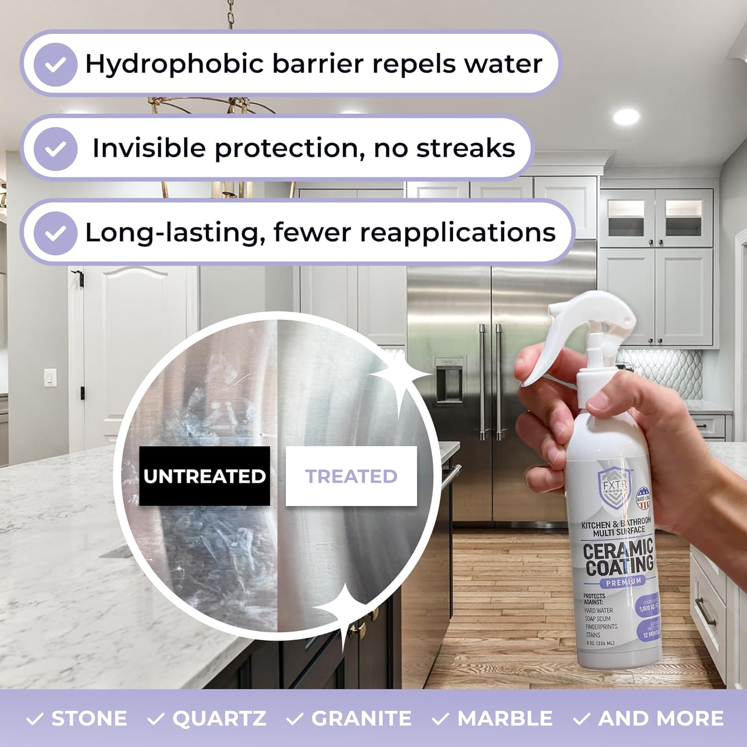 Fixture Shield Home Ceramic Coating Spray 8 oz - Durable SiO2 Hydrophobic Protection for Kitchen Bath