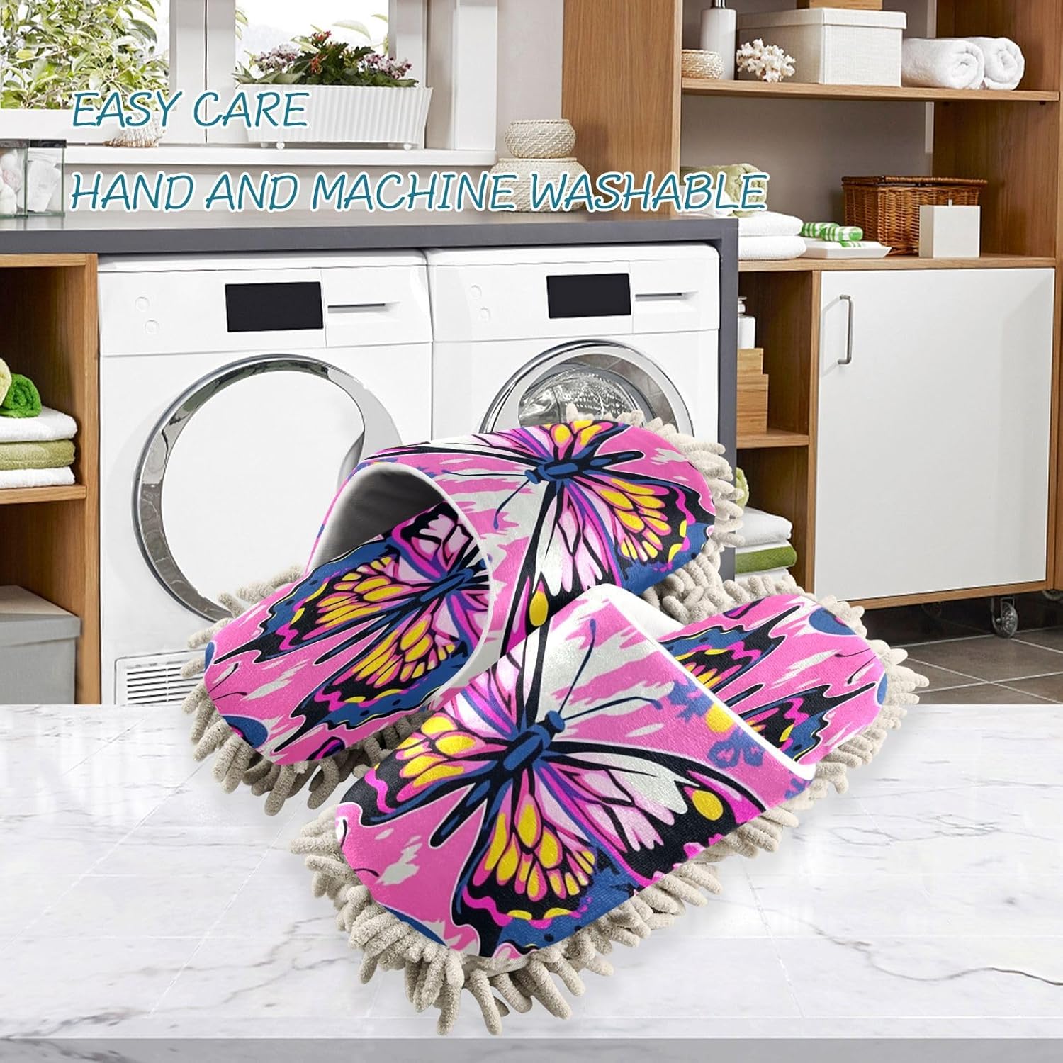 Colorful Butterflies Microfiber Cleaning Slippers for Home Use