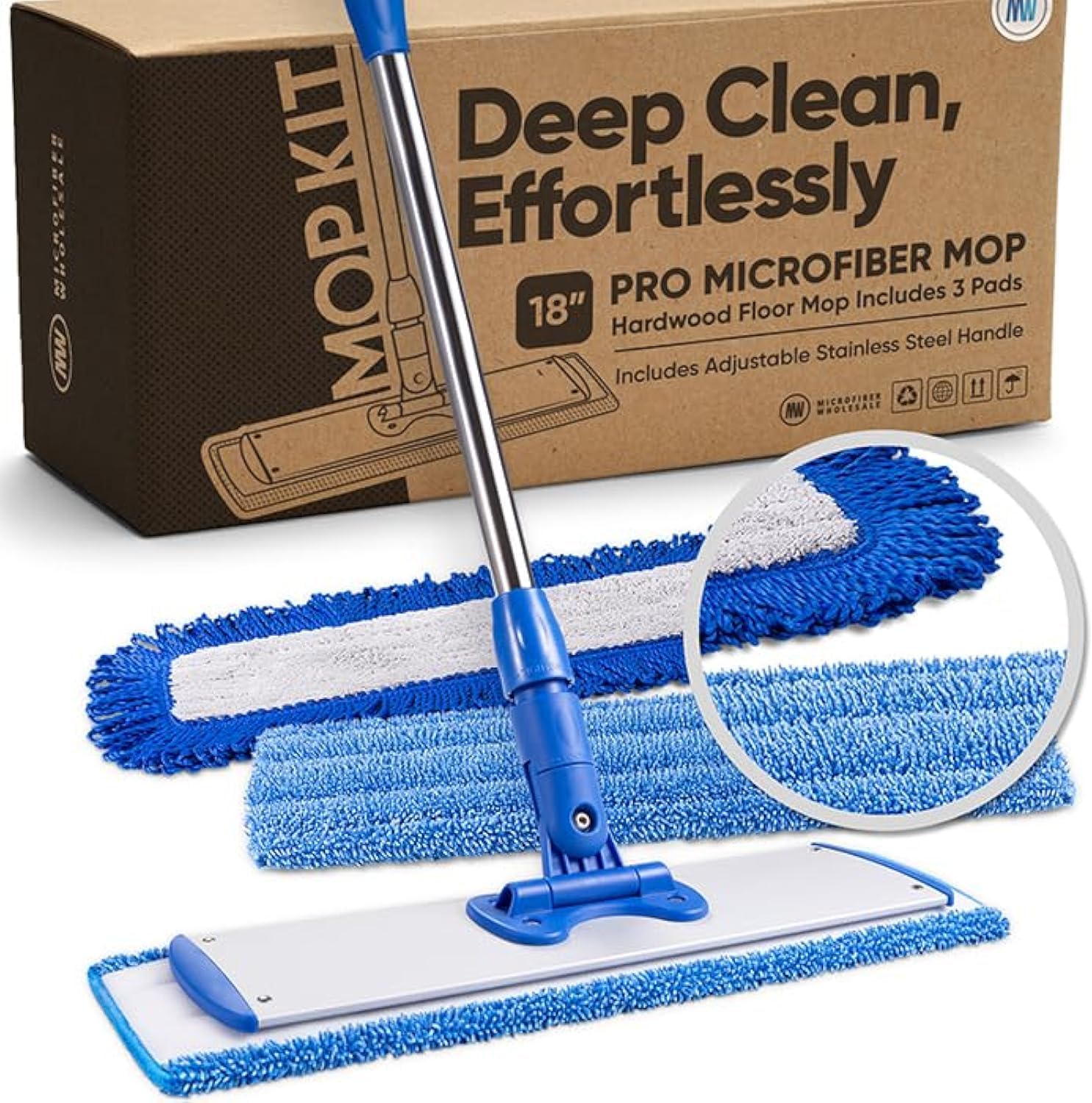 18 Inch Professional Hardwood Floor Mop - Dry Wet Mop for Wood Laminate Tile Vinyl