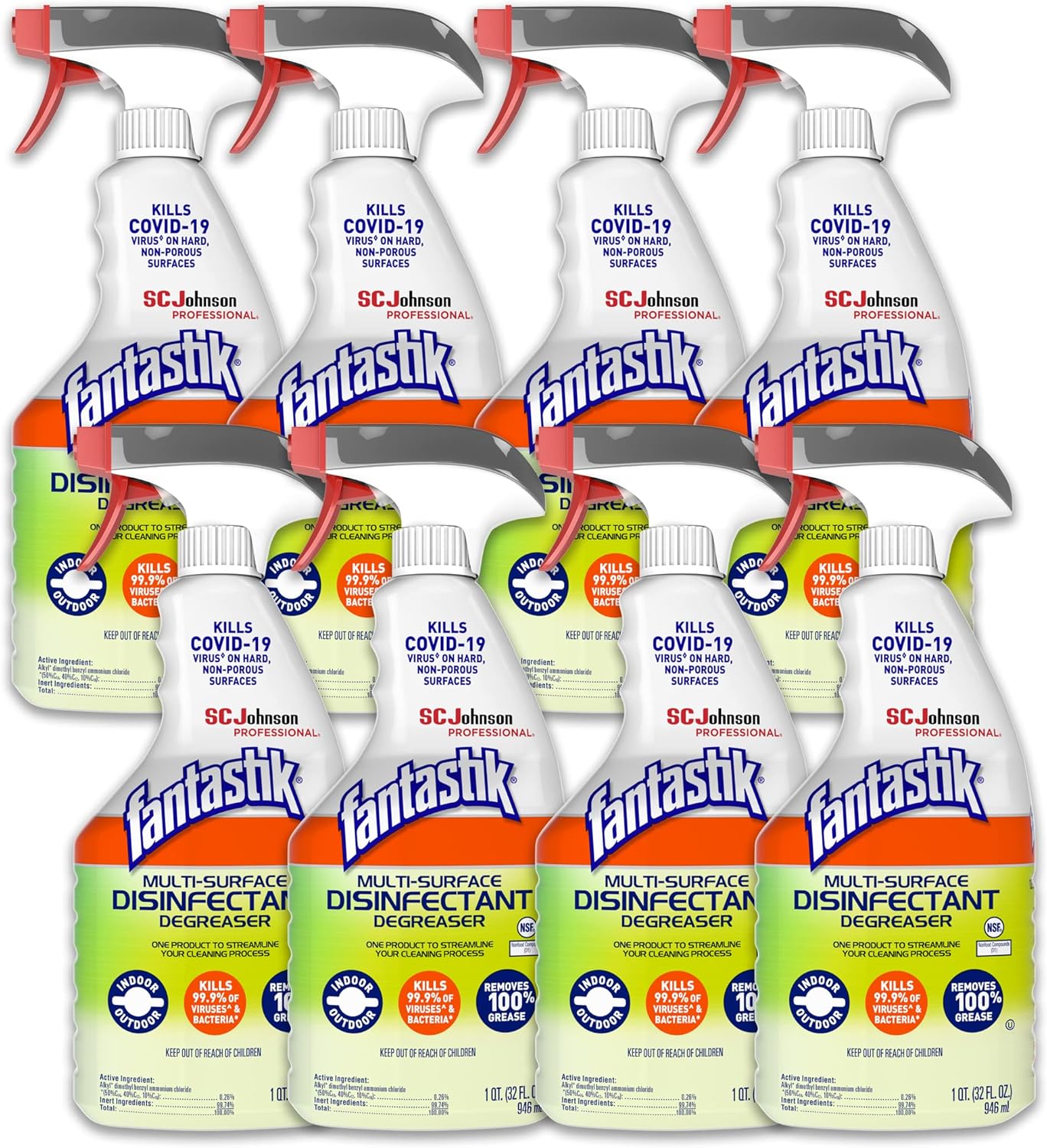 SC Johnson Professional Fantastik Multi-Surface Cleaner Spray Bottle 32 Oz Pack of 8