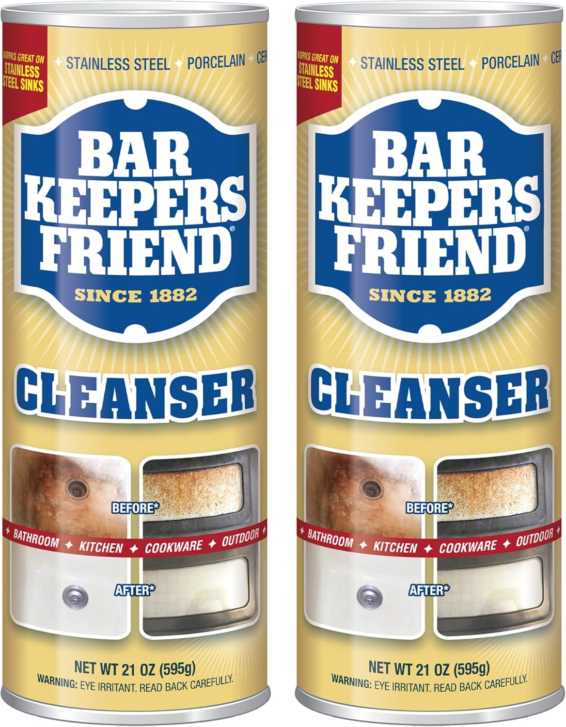Bar Keepers Friend Powder Cleanser 21 oz - Multipurpose Cleaner for Kitchen Bathroom More