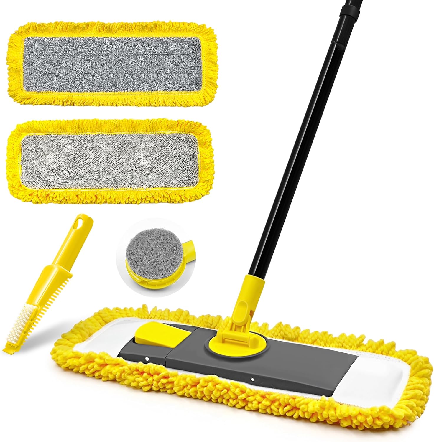 Dolanx Dust Mop with Microfiber Chenille Pads Dry Wet Flat Mop for Hardwood Laminate Vinyl Floors Yellow