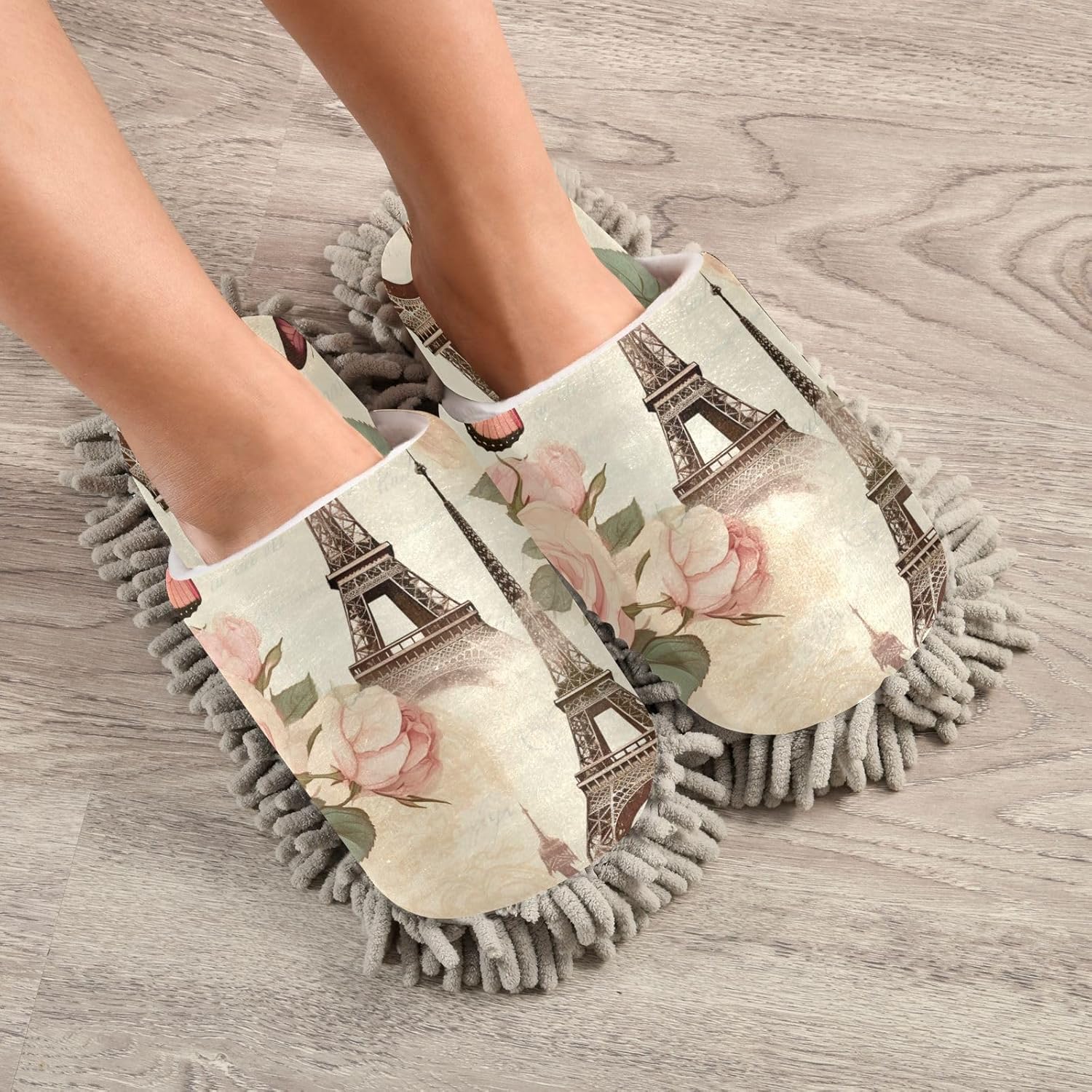 Bulletgxll Tower and Butterflies Mop Slippers - Washable Microfiber Floor Mop Slippers for Men Women